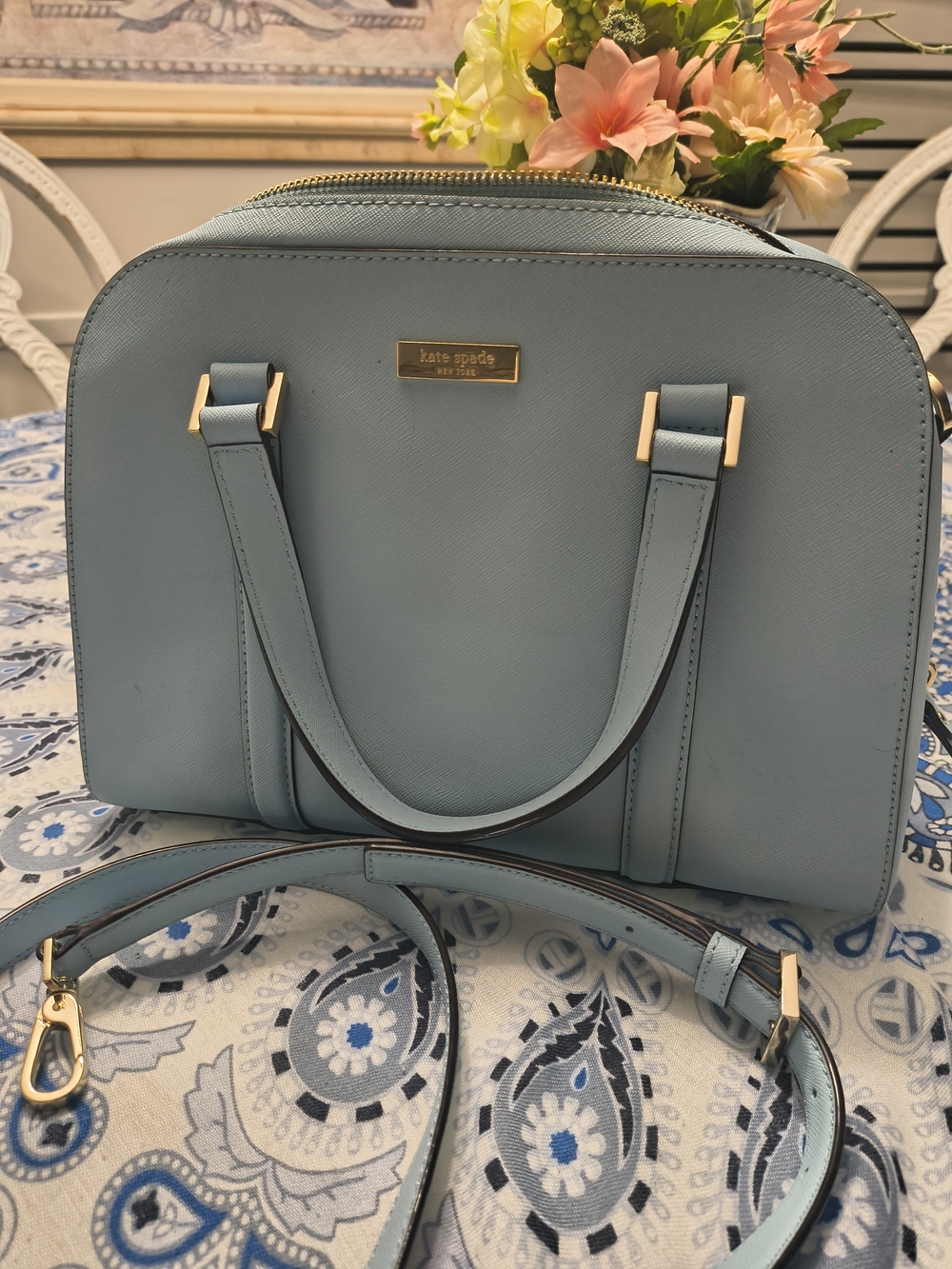 kate spade New York Light Blue Saffiano Dome Satchel